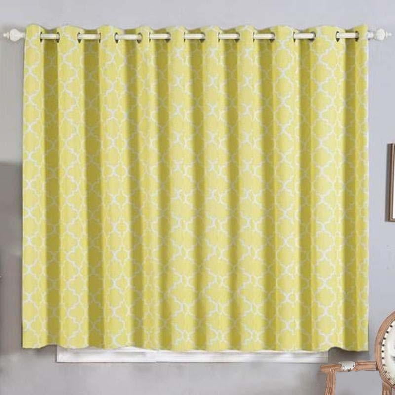 Lattice Pattern Curtains 2 Packs White & Yellow Trellis Curtains 52 x 64 Inch Blackout
