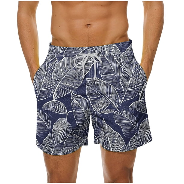 Pantalones Cortos Casuales de Impresión Hawaiana de los Hombres, Poliéster de Secado Rápido con Forro de Malla para la Playa Y la Piscina