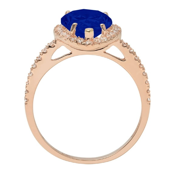 2.38 ct Pear Cut Simulated Blue Sapphire Halo Engagement Ring for Women in 18K Rose Gold