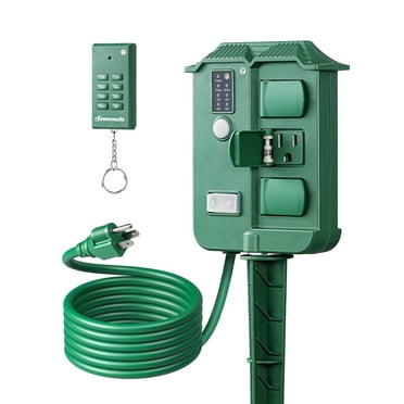 DEWENWILS Outdoor Power Stake Timer with Remote, 6 Grounded Outlets, 6FT Extension Cord, Photocell Dusk to Dawn Timer for Christmas Lights, Outdoor Decoration, Waterproof, UL Listed