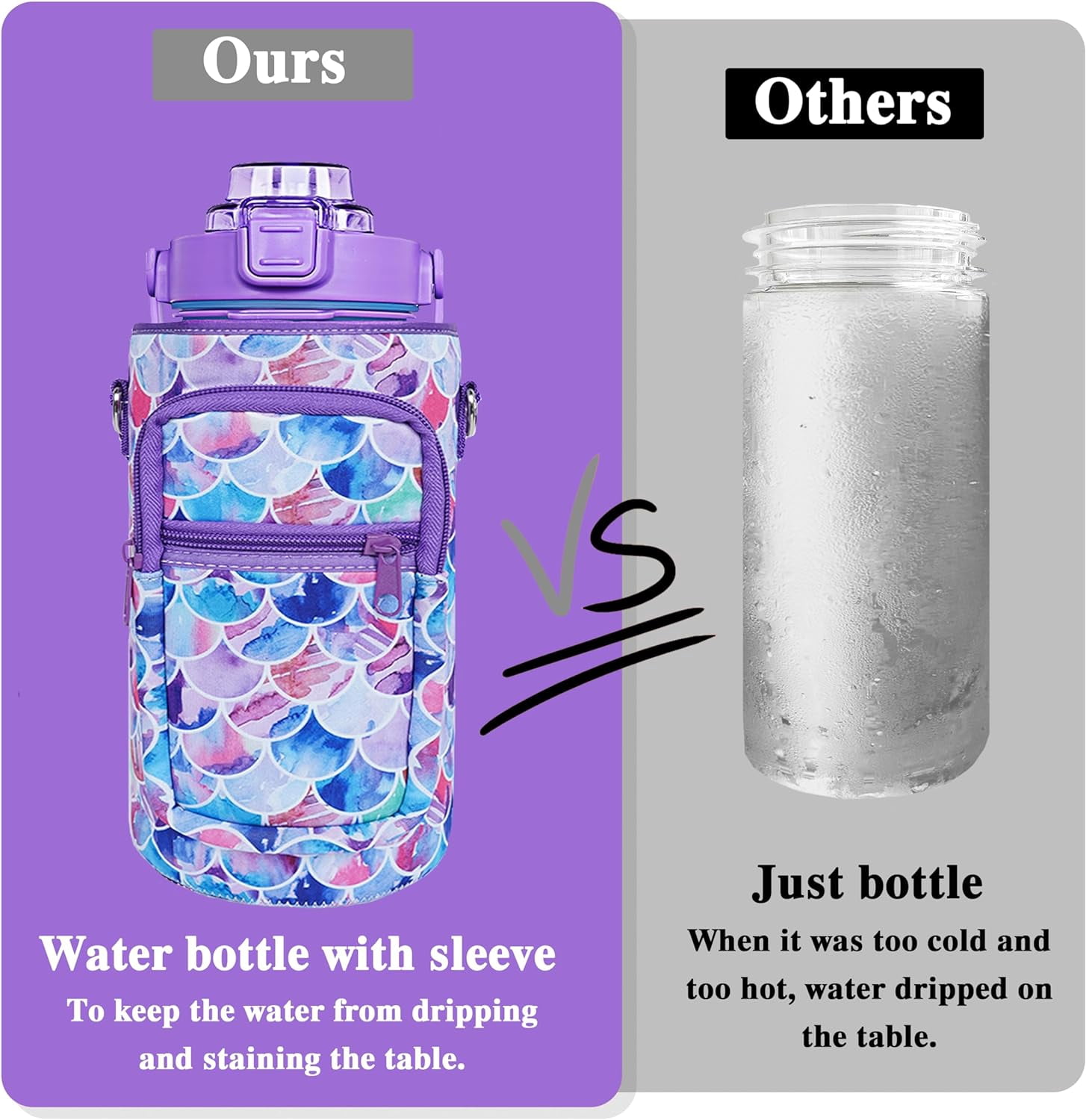 64 oz Water Bottle with Straw Sleeve & Strap Motivational BPA Free Half Gallon Water Jug with Handle for Gym Women Men Aesthetic Water Bottle with Strap Mermaid