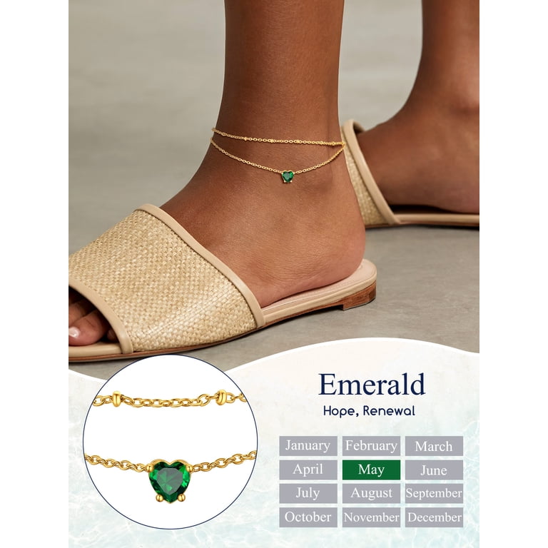 Suplight 925 Sterling Silver Birthstone Anklet, Double Layered photo 5