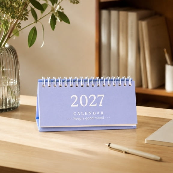 Emdiqzs 2027 Horizontal Desk Tent Calendar, Office Desktop Supplies, Table Calendar, Spiral‑Bound Monthly Organizer for Work Desk Countertop Use