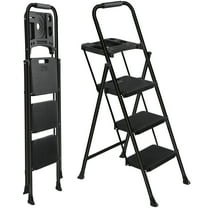 SSyao 3 Step Ladder Folding Steel Ladder with Non-Slip Wide Pedal and Tool Tray Black