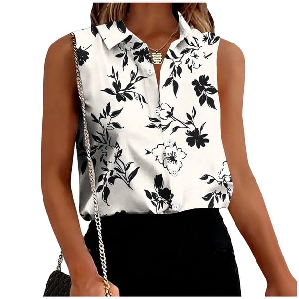 TaTaai Sleeveless Short Sleeve Blouse Lightweight Drape Women's Casual Fashion Lapel Button Printed Loose Summer Office Daily Top Gift
