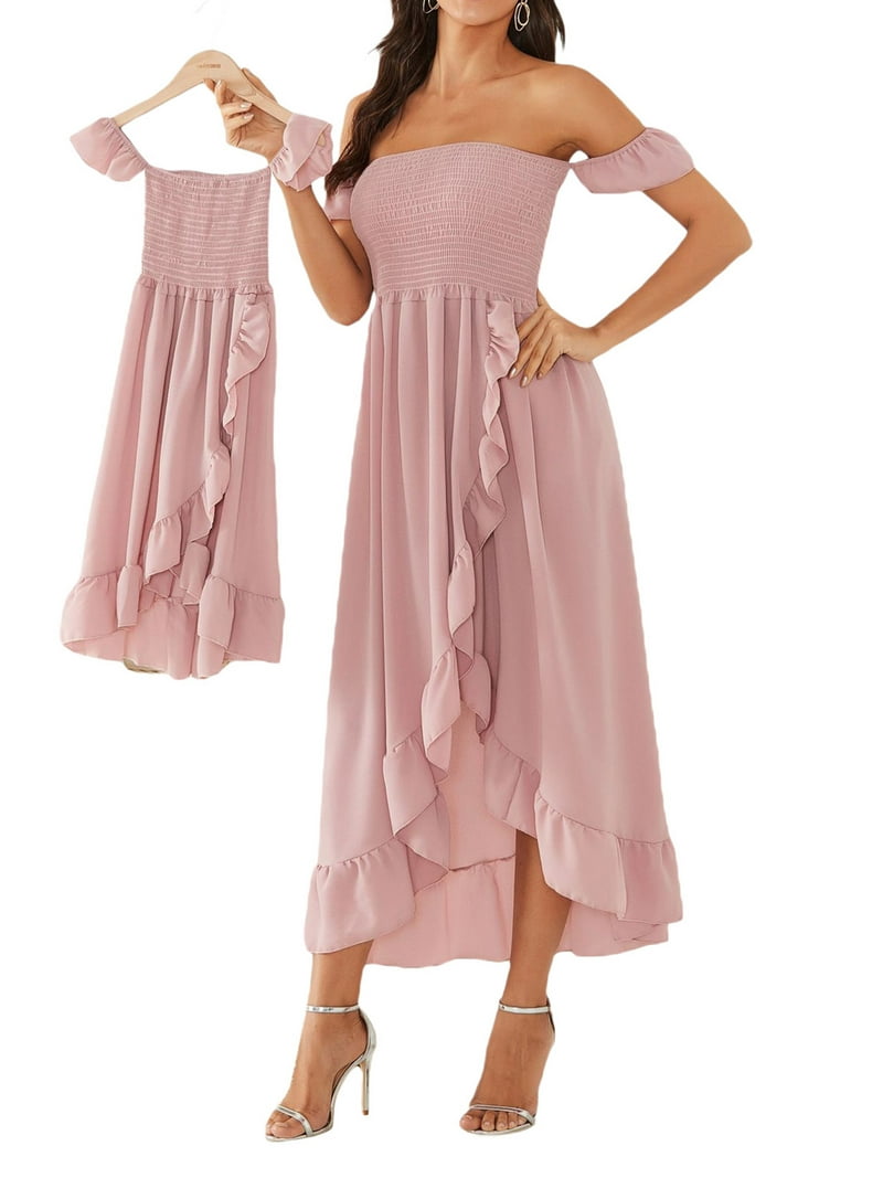 Mommy and Me Dresses Off Shoulder Chiffon Ruffled Long Dress Mother  Daughter Matching Sundress - Walmart.com