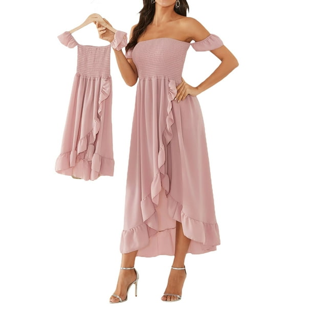 Mommy and Me Dresses Off Shoulder Chiffon Ruffled Long Dress Mother Daughter  Matching Sundress - Walmart Business Supplies