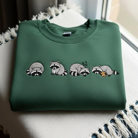 Embroidered Raccoon Lovers Sweatshirt, Cute Animal Crewneck, Lazy Raccoon Shirt, Gift For Her, Nature Wildlife Tee, Feral But Cute Hoodie