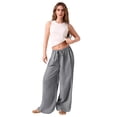 thumbnail image 7 of Minjewel Women's Loose Wide Leg Cotton Linen Pants with Drawstring, No Pocket Casual Trousers for Summer, Beach, and Daily Wear, Lightweight Breathable,Light Gray,M, 7 of 7