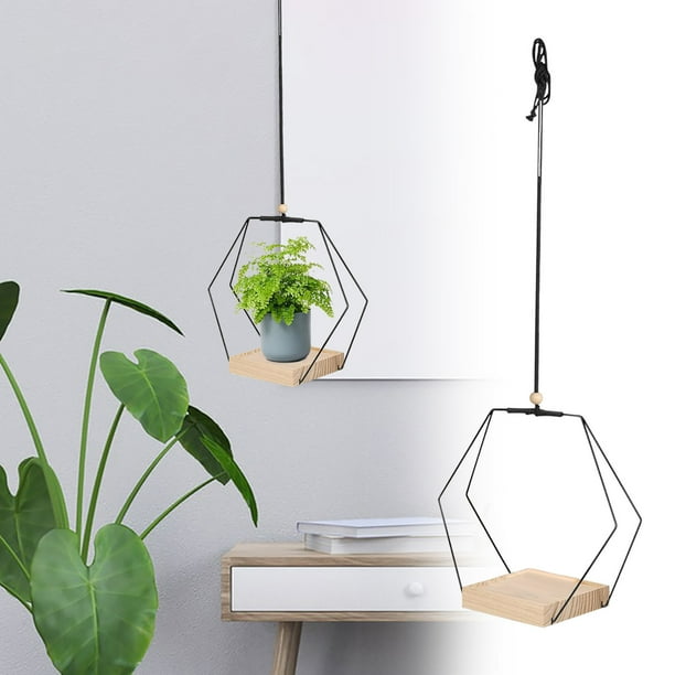 Macetero colgante de macramé bohemio de 30 cm | Estructura de acero de titanio con base de madera lijada | Macetero duradero para interior y exterior | Cuerda ajustable para decoración de parede