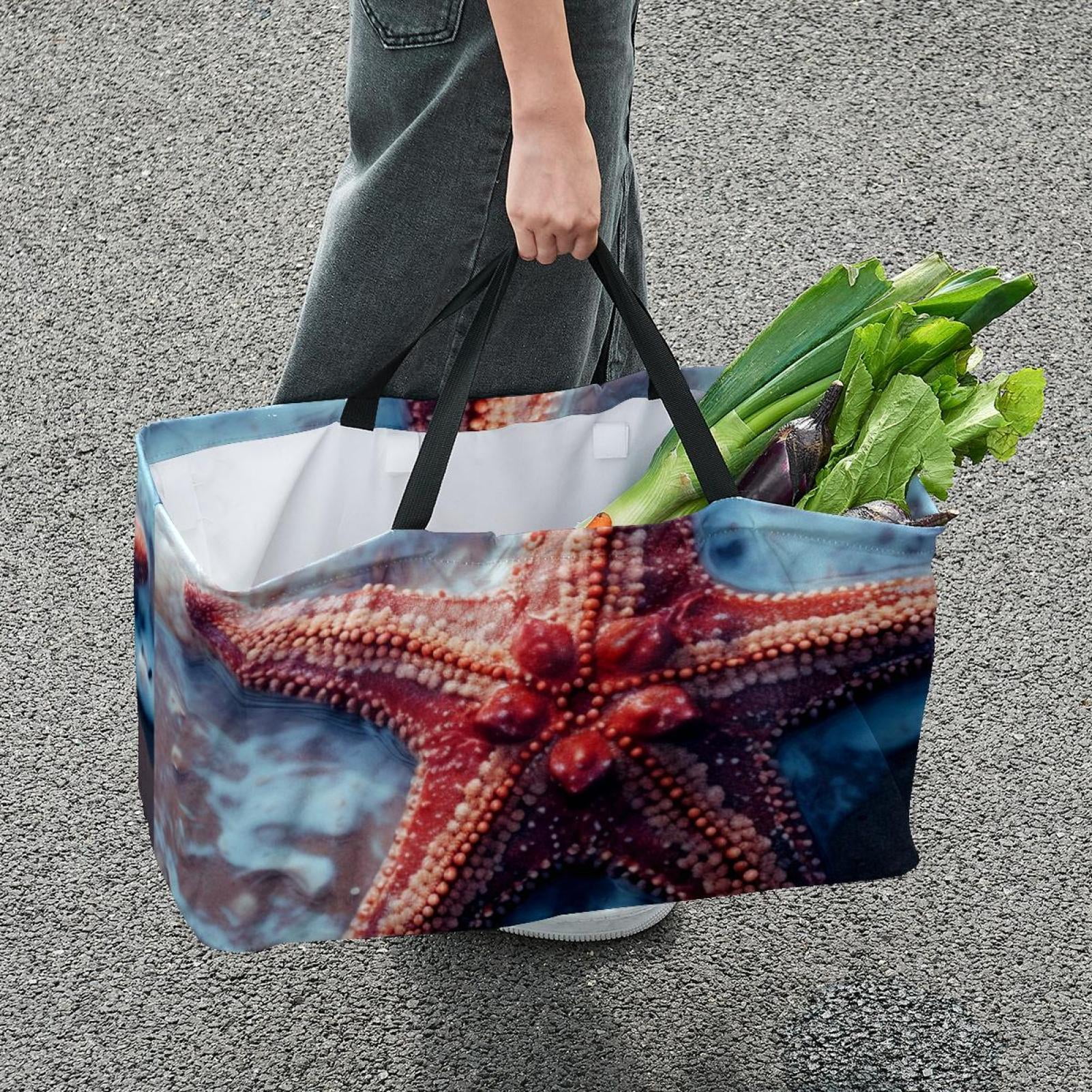 Starfish Large Capacity Reusable Oxford Cloth Grocery Baskets: Foldable Toy Basket, Storage Bag, Easter Basket