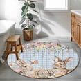 thumbnail image 4 of Spring Easter Round Area Rugs Collection 4', Cute Rabbits Flower Leaves Butterfly Blue Plaid Non Slip Indoor Circular Throw Runner Rug Floor Mat Carpet for Living Room Dining Table Bedroom Nursery, 4 of 9