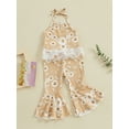 thumbnail image 3 of Suealasg Kids Girls 2 Piece Summer Clothes Set Sleeveless Halter Neck Floral Print Vest Elastic Waist Flared Pants Toddler Girls Casual Beach Outfits, 3 of 9