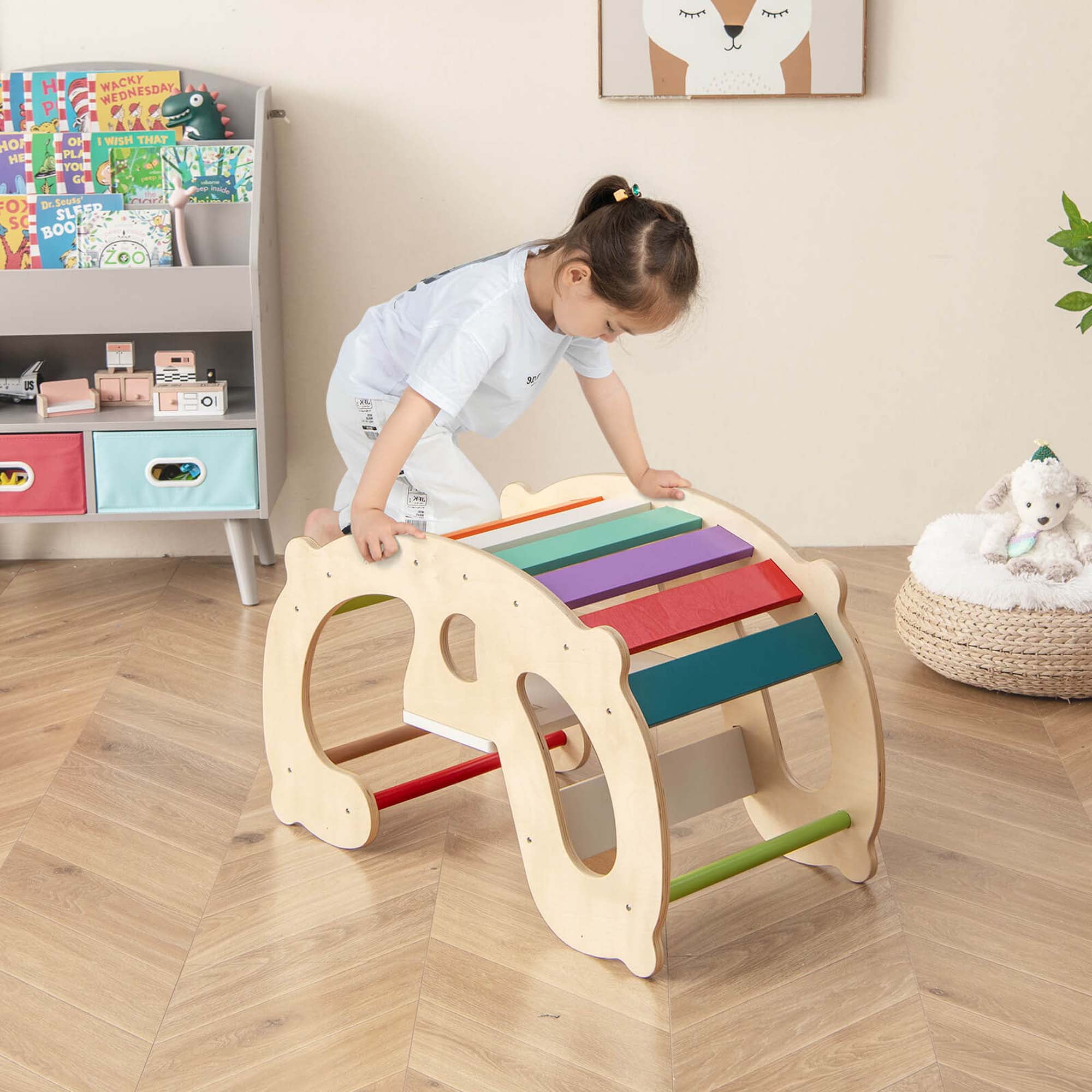 Costway 2-in-1 Rocking Horse Arch for Kids Montessori Climbing Toys with Rocker Multi-color