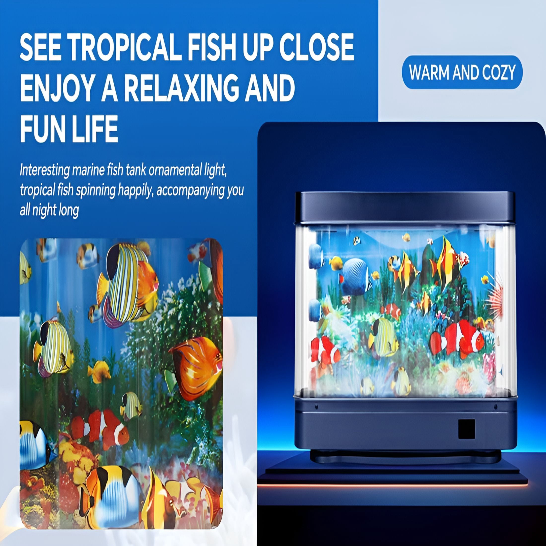 HIBIBUD Fake Fish Tank Mini Aquarium, Virtual Ocean Motion Artificial Tropical Fish Decorative, Aquarium Lights Motion Lamp Night Light with Moving Fish (USB)
