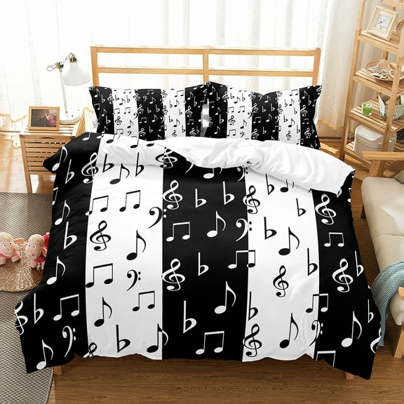 Piano Pattern Duvet Cover Microfiber Classic Music Themed 23Pcs Bedding Set Musical Pattern Geometri