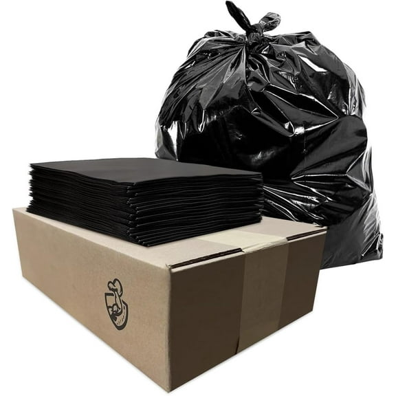 100-Pack 55-60 Gallon Trash Bags - 2 Mil - Black -Heavy Duty- Ideal for Kitchen, Commercial, Building, Bathroom, Outdoor, Hotel, Property - Made in the USA-18100