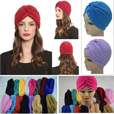 - Micelec Women Stretchy Hat Turban Head Wrap Band Chemo Bandana Hijab Pleated Indian Cap
