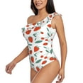 thumbnail image 4 of Balery Strawberries One Shoulder Swimsuits for Women Ruffle Swimsuits Tummy Control One Shoulder Bathing Suits-Medium, 4 of 8