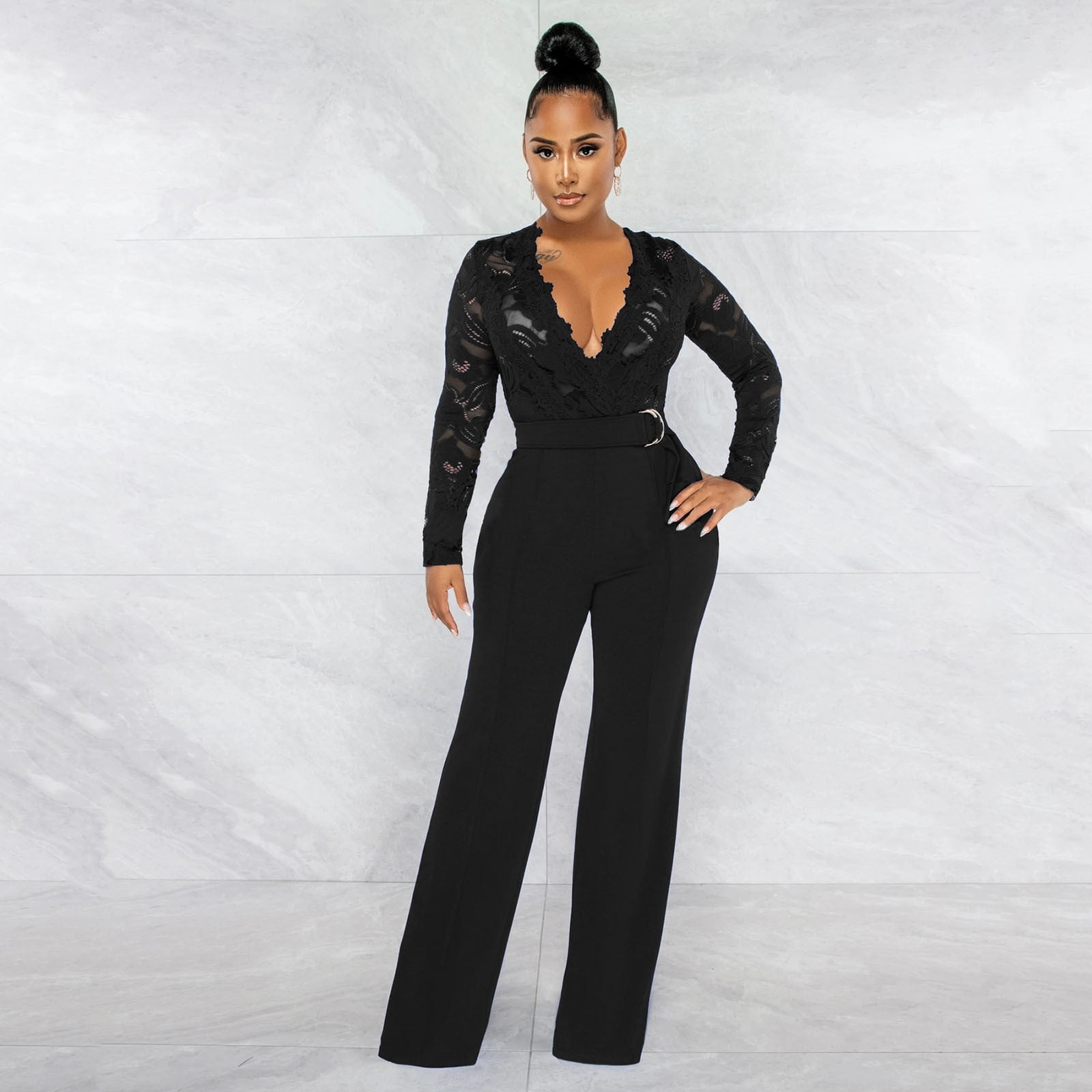 Black lace romper pants sale