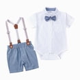 thumbnail image 4 of Toddler Wedding Outfit Boy Toddler Baby Boy Clothes Suit Tropical Palm Leaf Print Shirt, Green Suspender Shorts and Bow Tie Toddler Boy Summer Outfit, 4 of 5