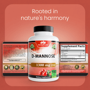 D-Mannose 1,300 mg with Cranberry Extract Fast-Acting, Flush Impurities, Urinary Tract Health- 100 Veggie Capsules