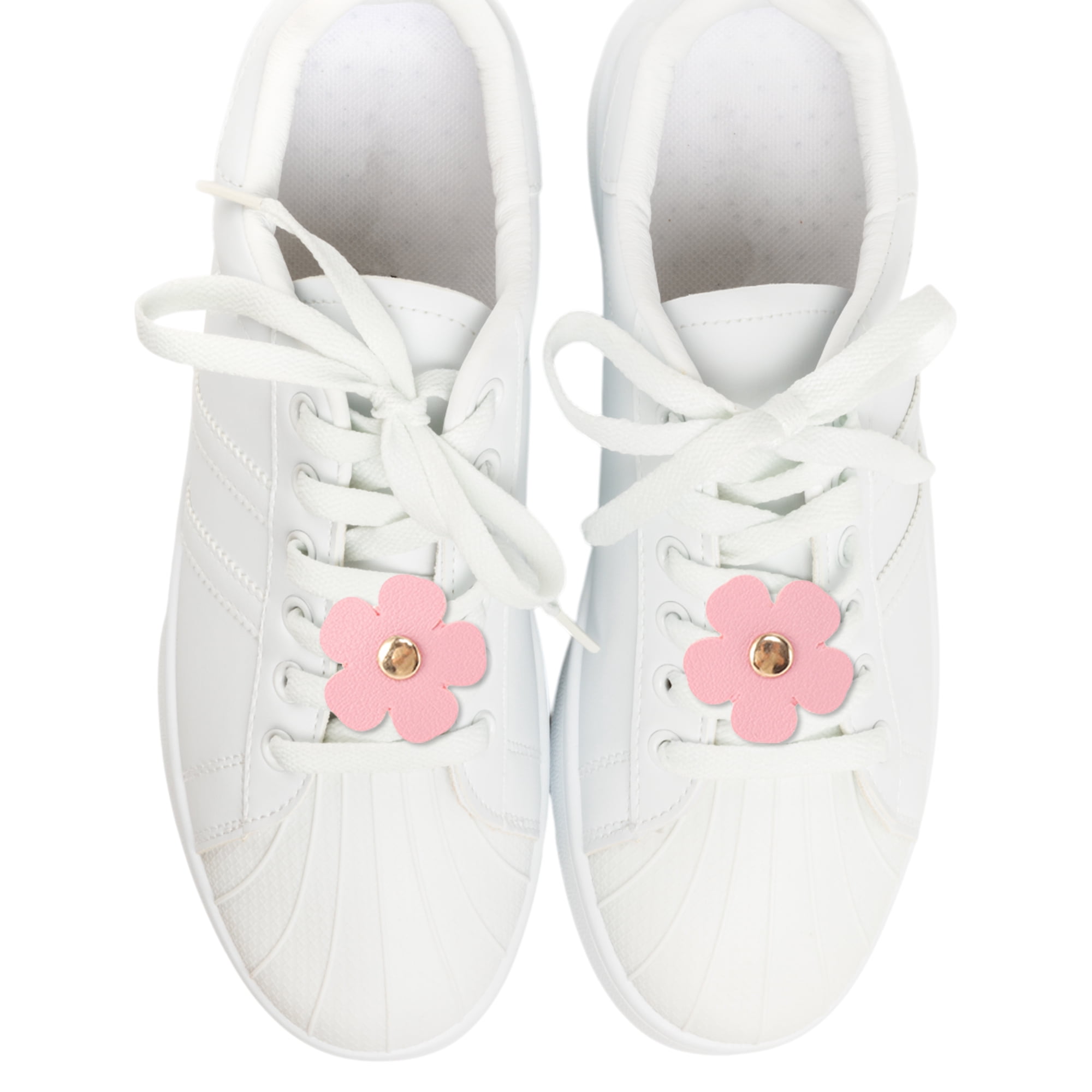 Unique Bargains Faux Leather Flower Shoelace Charms 1 Pair Dark Pink
