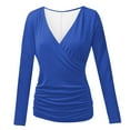 thumbnail image 6 of Gglogagt Women's Deep V Neck 3/4 Sleeve Cross Surplice Wrap Tops Blue M, 6 of 6