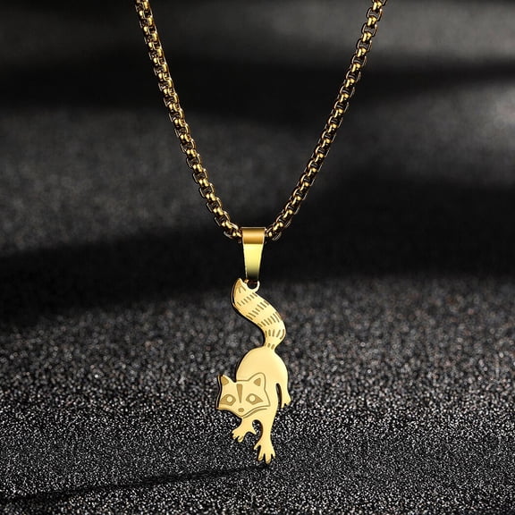 Cute Raccoon Pendant Stainless Steel Necklace Woodland Animal Charm Jewelry
