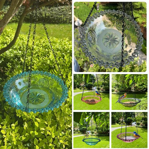 QHUDLV Hanging Bird Bath, Outdoor Birdbath Bowl, 2024 New Hanging Bird Feeder Tray for Garden Patio Backyard Decor Gift for Bird Lovers