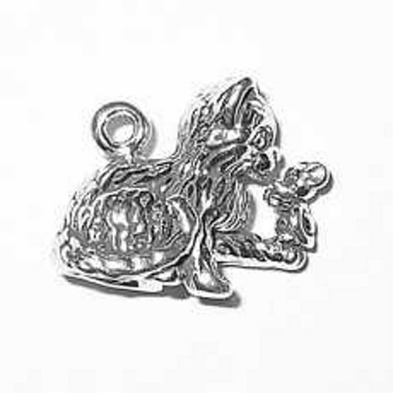 Sterling Silver 16" Unisex 1.5mm Box Chain 3D Furry Kitten Holding Mouse Pendant Necklace