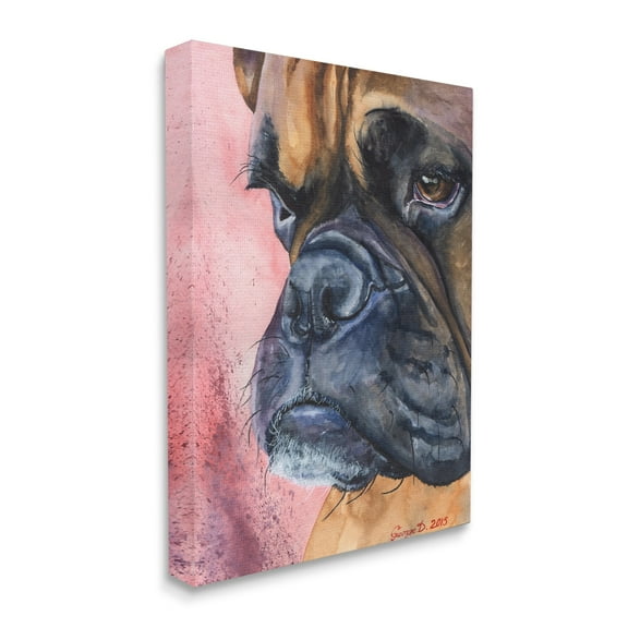 Stupell Industries Pensive Boxer Dog Pet Portrait Brown Pink Canvas Wall Art, 16 x 20, Design by George Dyachenko