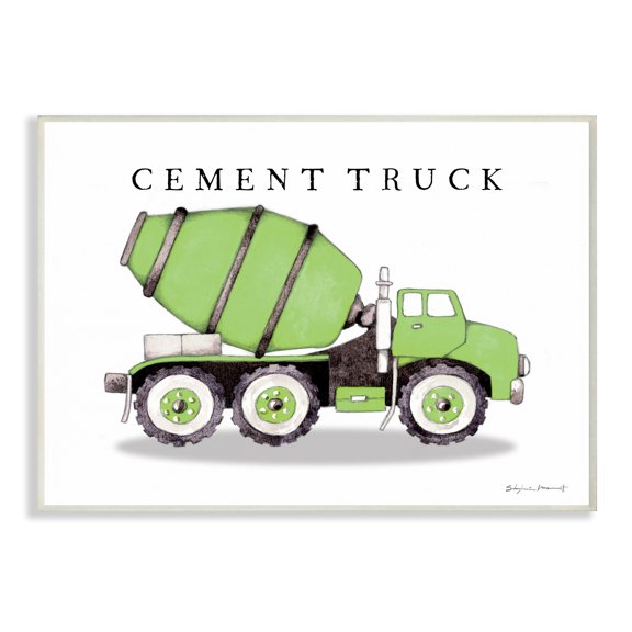 Stupell Industries Green Cement Truck Mixer Classic Construction Vehicle Transportation Painting Unframed Art Print Wall Art, 10 x 15