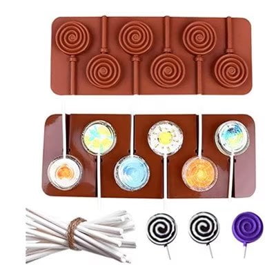 2 moldes para hacer piruletas, molde redondo para caramelos, moldes de silicona para piruletas, juego de moldes de silicona para chocolate, piruletas, dulces, helados, jalea, viene con 12 palitos de cartón Rojo Verde
