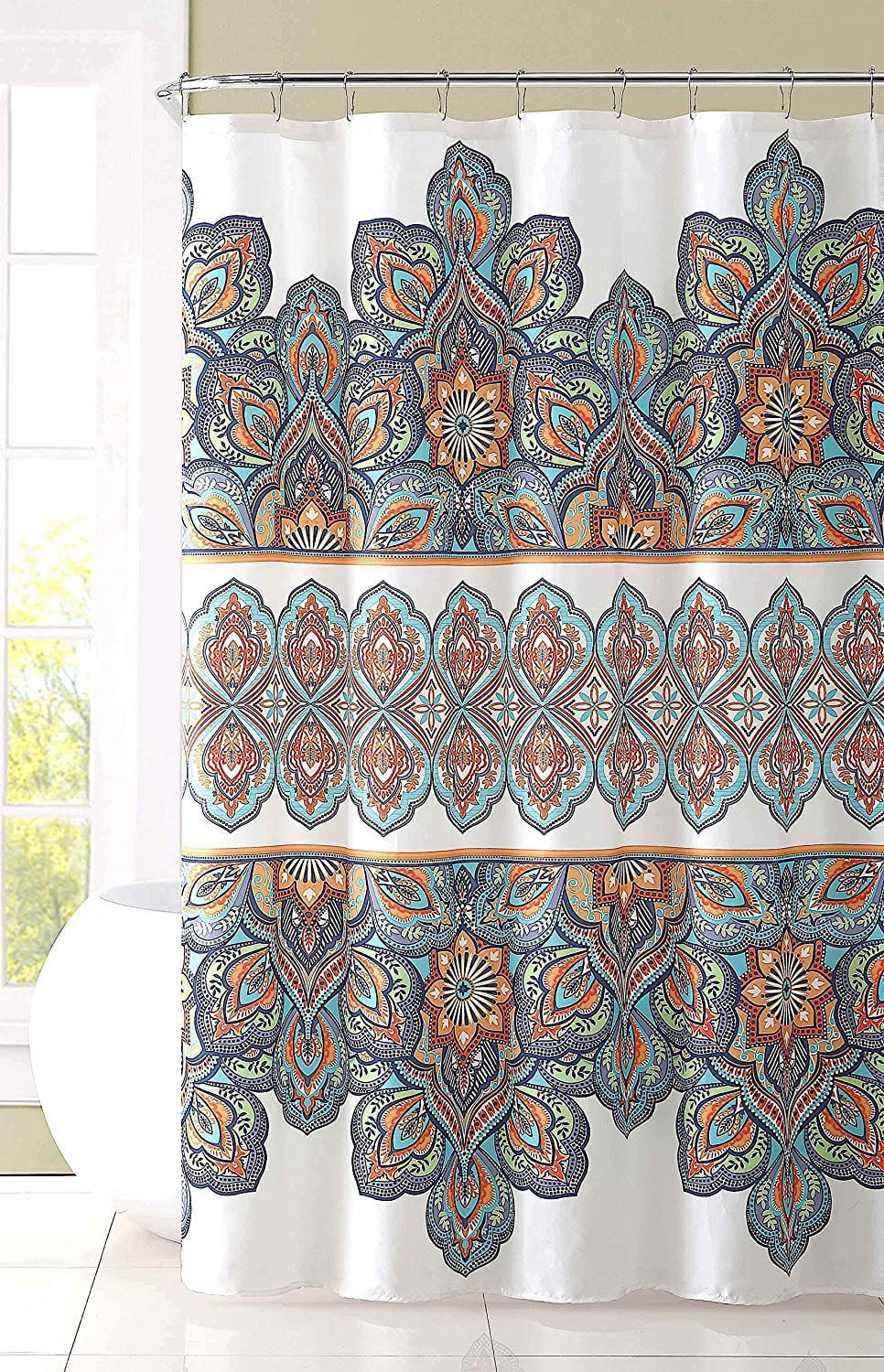 Fabric Shower Curtain for Bathroom White\Navy\Orange\Coral Floral