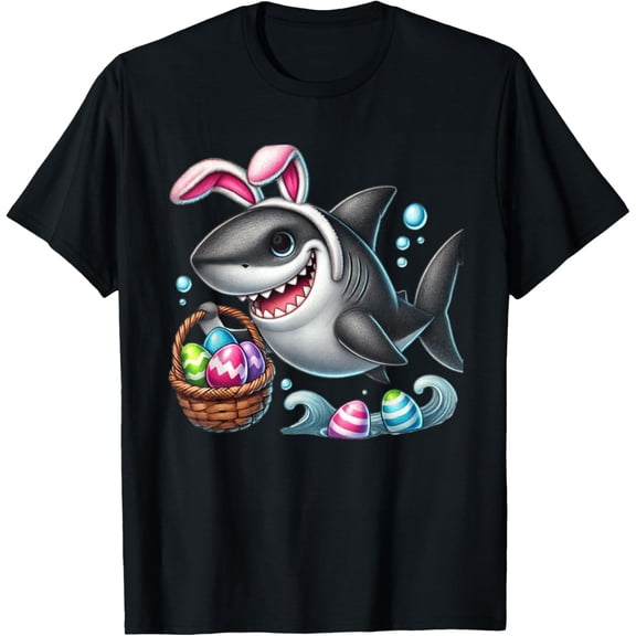 Easter Shark Easter Basket Bunny Ears Happy Easter T-Shirt