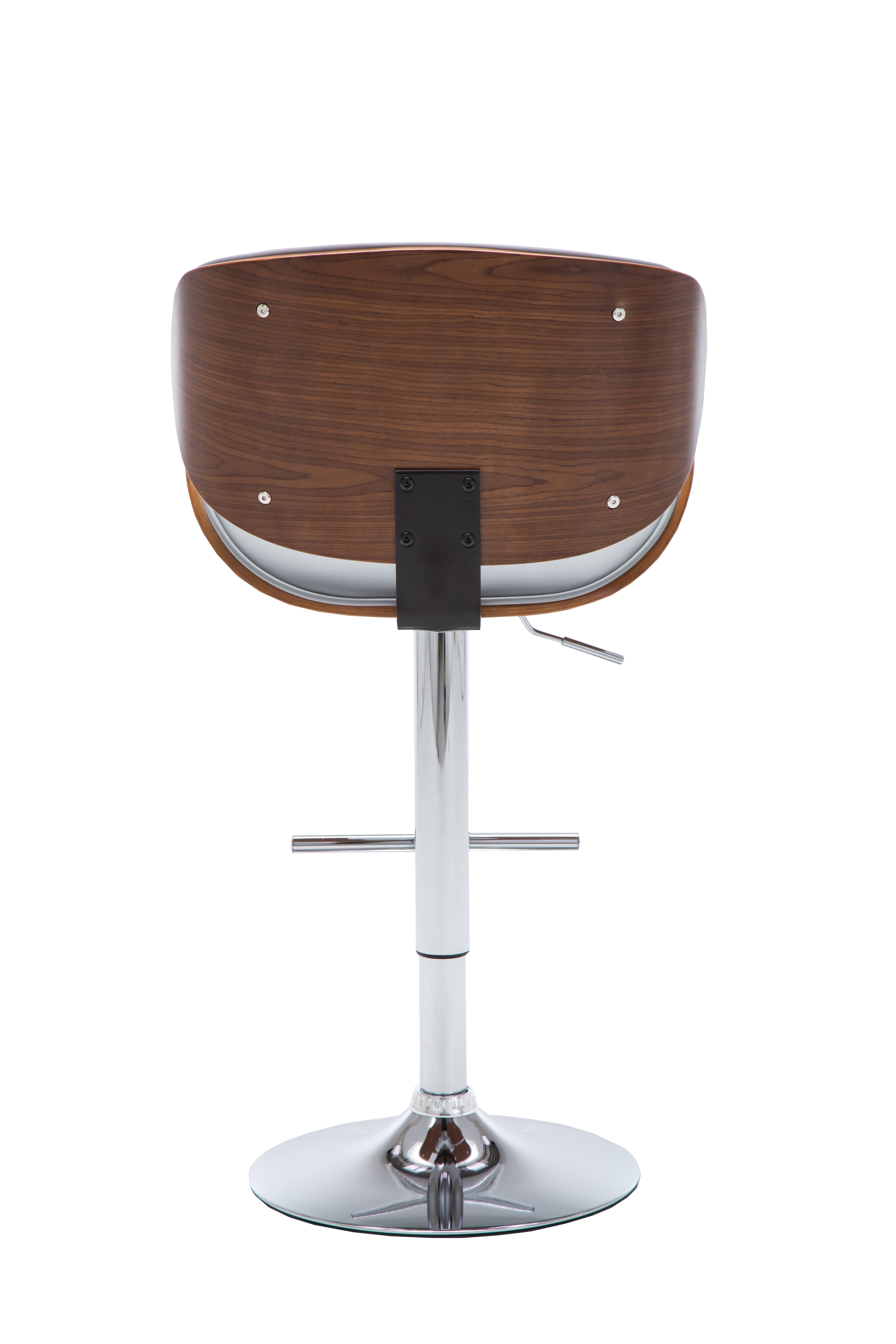 Modern Contemporary Swivel Walnut Bentwood Lift Adjustable Height Bar Stool with Curved Seat and Back (Gray)
