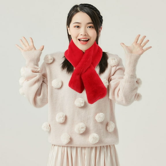 ELAYARD 1Pcs Plush Scarf For Winter Warm Neck Protection Red Rabbit Like Material Women Chic And Elegant