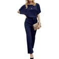 thumbnail image 4 of Inevnen Black Jumpsuits for Women Summer Batwing Sleeve Crew Neck Casual Long Pants Loose Wide Leg Rompers, 4 of 8