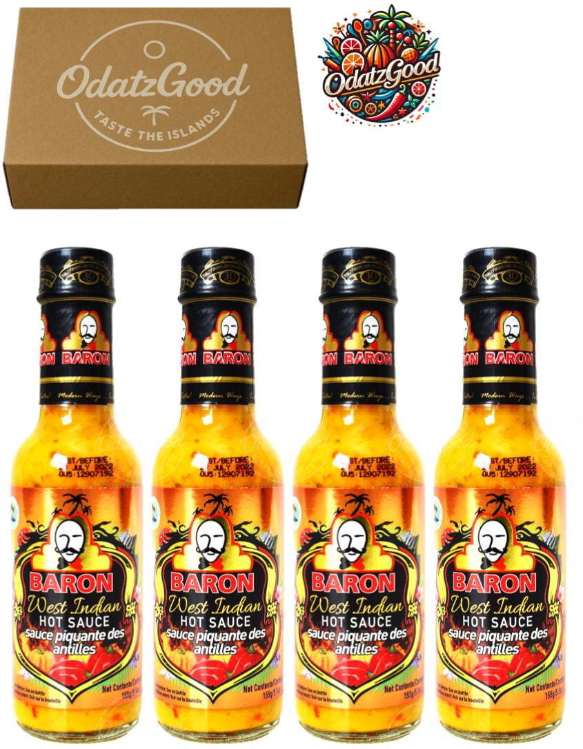 Baron West Indian Hot Sauce 5.5oz (155g) 4-Pack – Product of St. Lucia – Curated & Packaged by ODatzGood