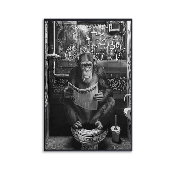 Monkey Bathroom POSTER Canvas Poster Wall Art Picture Prints Hanging Photo Gift Decor Home Posters Artworks 12x18inch(30x45cm)