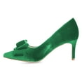 thumbnail image 2 of FSJ Women Elegant Pointed Toe Bowknot Pumps Slip on Mid Kitten Heels Comfortable Date Dressy Velvet Shoes Size 10.5 Green, 2 of 6