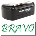 thumbnail image 1 of Slim Pre-Inked Bravo Stamp, Slim 1444, Ultra Slim Design, Impression Size 1/2" by 1-3/4", Up to 25,000 Impressions - Green Ink, 1 of 10