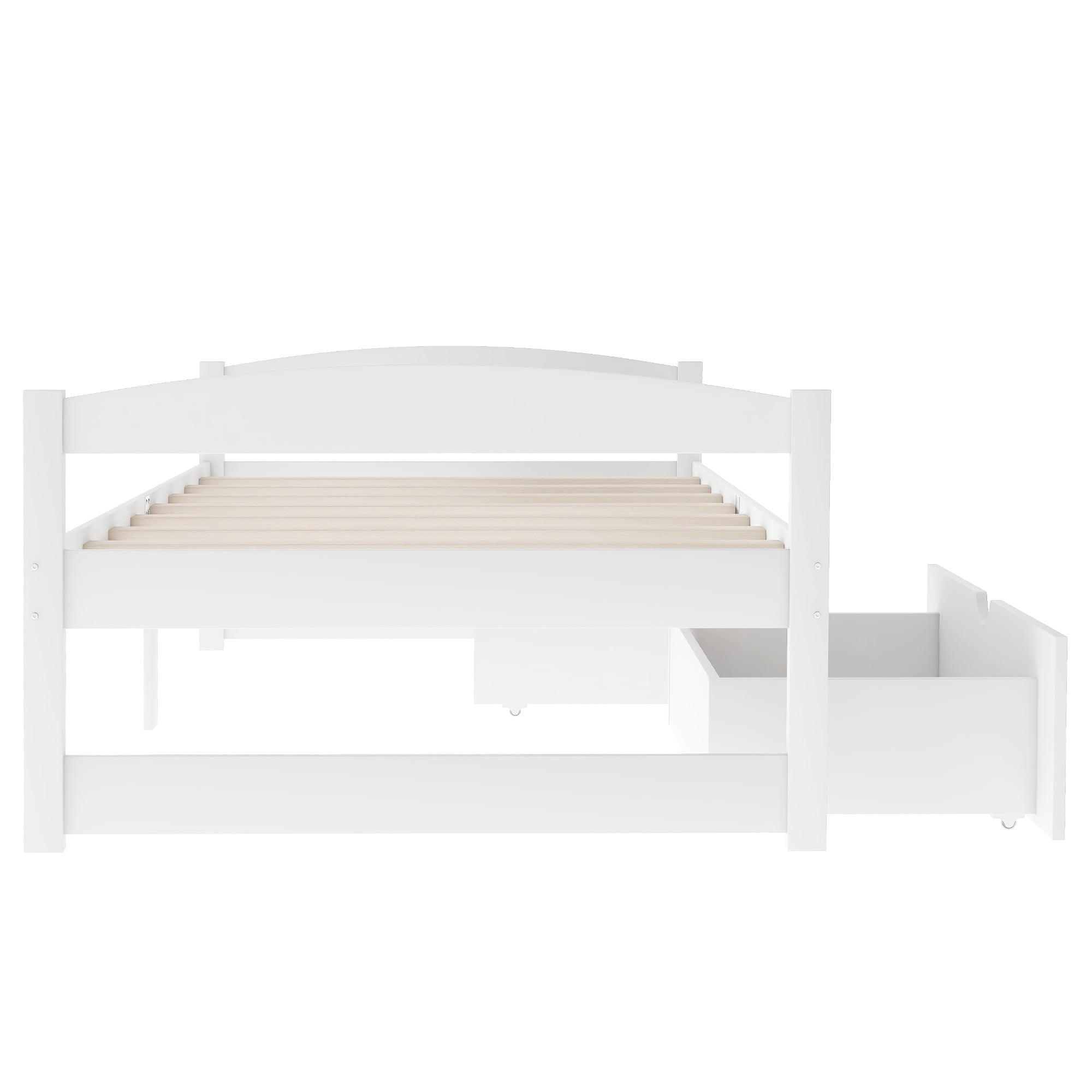 PORKISS Twin Bed Frame with 2 Storage Drawers, White Twin Size Platform Bed with Wood Slat Support, No Box Spring Needed, Wood Bed Frame for Kids, Teens, Guest Room
