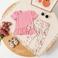 thumbnail image 2 of Xyant Toddler Girl Summer Clothes 12 18 24 Months 2T 3T 4T 5T Girls Outfit Short Sleeve Ruffle Bowknot Top+Floral Capri Pants 2Pcs Spring Set (Red,4-5 Years), 2 of 6