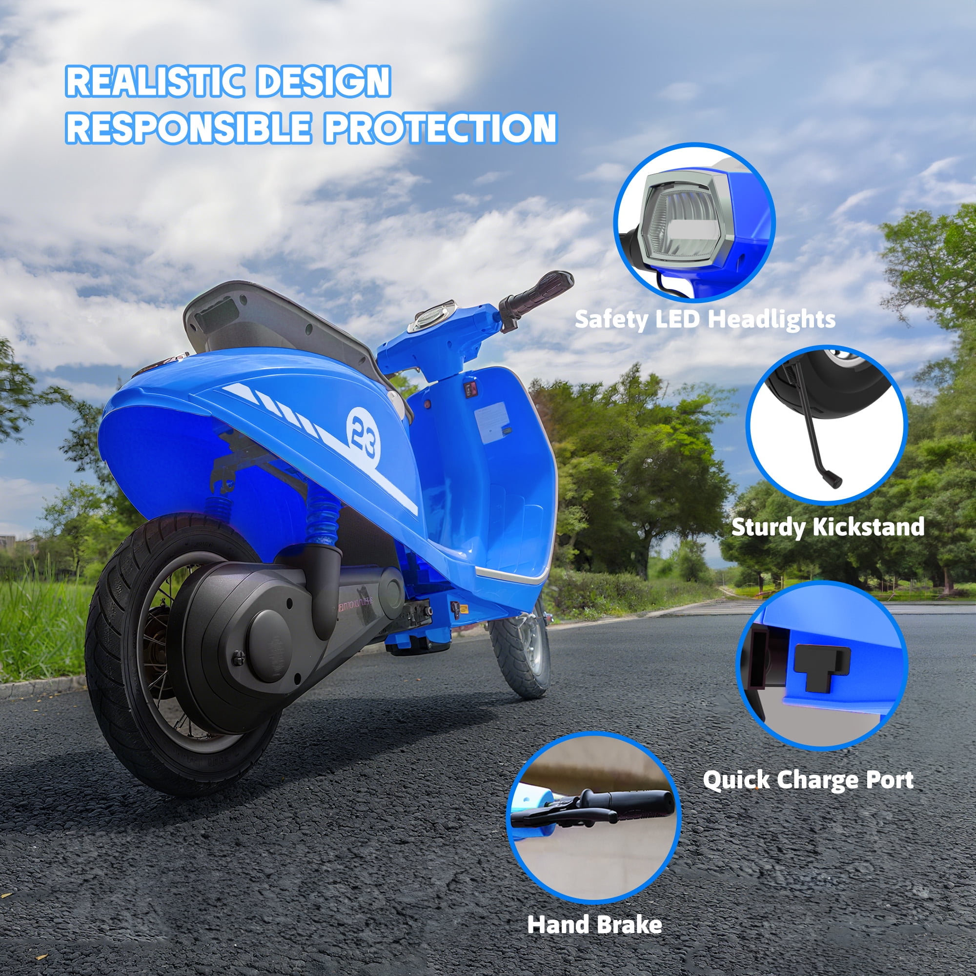 SaveJoy 24V Motorcycle for Kids Ages 8+ Retro Ride on Toys , LED Light-Up Electric Ride On Car,Durable Outdoor Gift for Boys & Girls,Blue