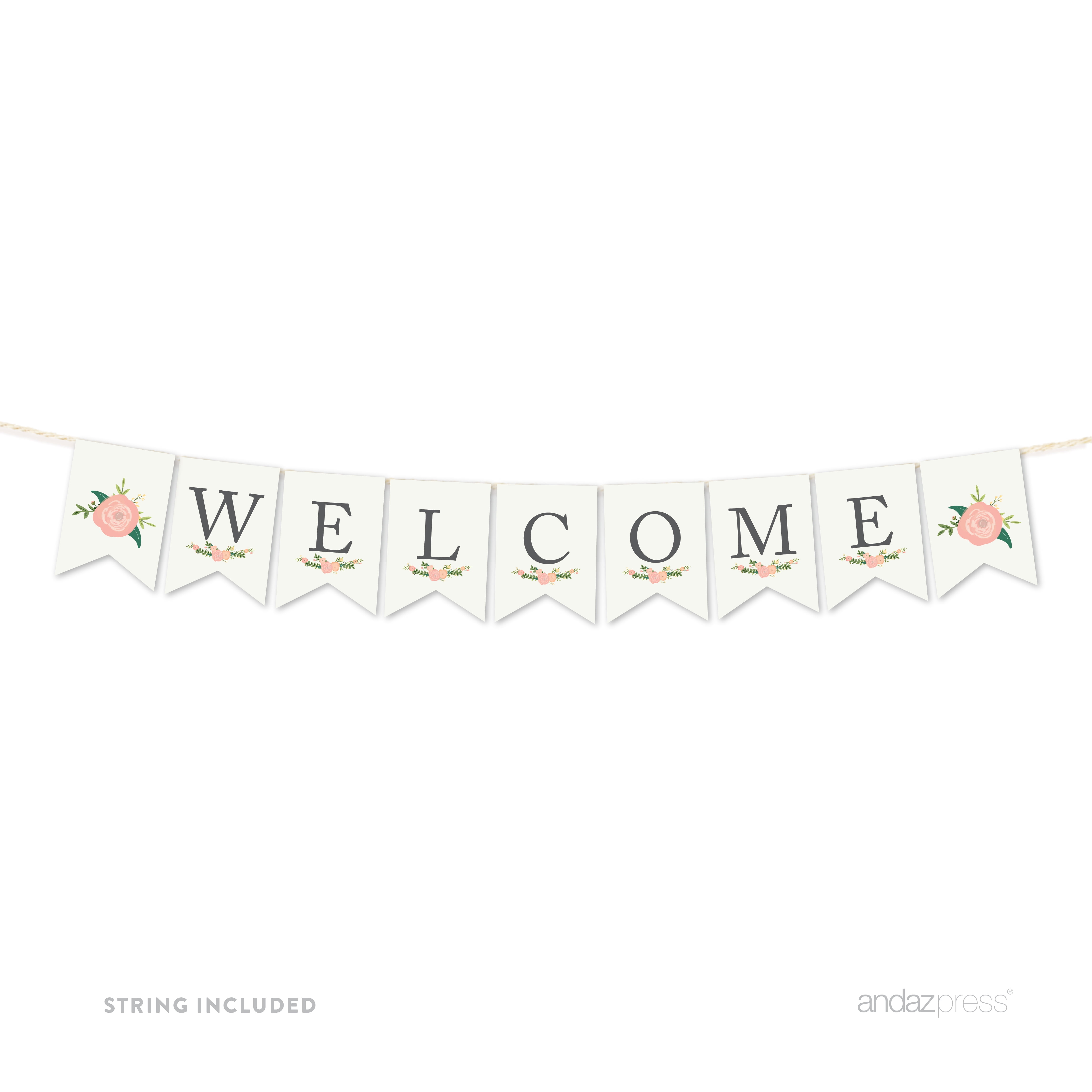 Welcome Floral Roses Girl Baby Shower Pennant Party Banner