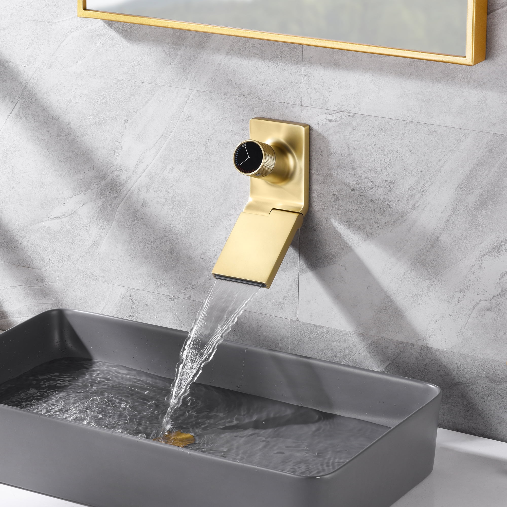 SUMERAIN Wall Mounted Bathroom Vessel Sink Faucet,Single Handle One Hole Vanity Faucet with Foldable Spout, Rough in Valve, Brushed Gold