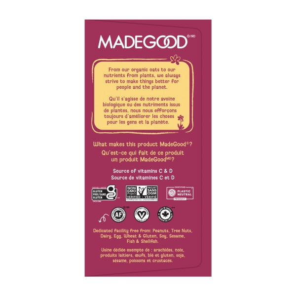 MadeGood Mornings Coupes D'avoine Bio Cuites Au Four Bais et Vanille 5 Coupes