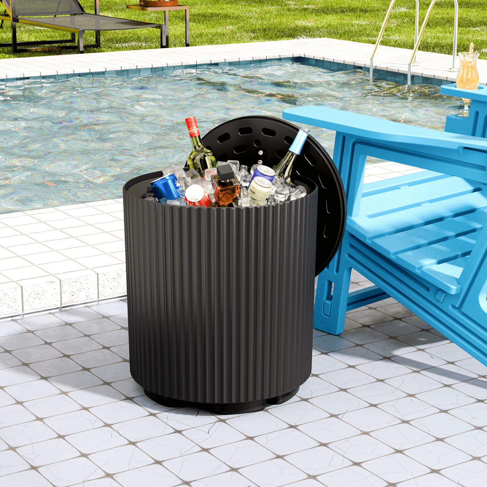 PolarcoForgeco 2-in-1 Portable Ice Bucket Cooler Table, Outdoor Ice Chest & Side Table Combo, Ideal for Patio, Parties, Picnics, Beach, and Outdoor Gatherings, Black